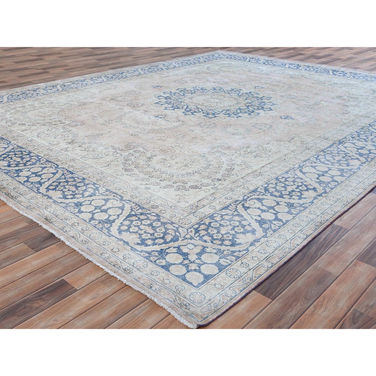 10'2"X13'4" Red Hand Knotted Worn Wool Distressed Look Old Farsian Rug