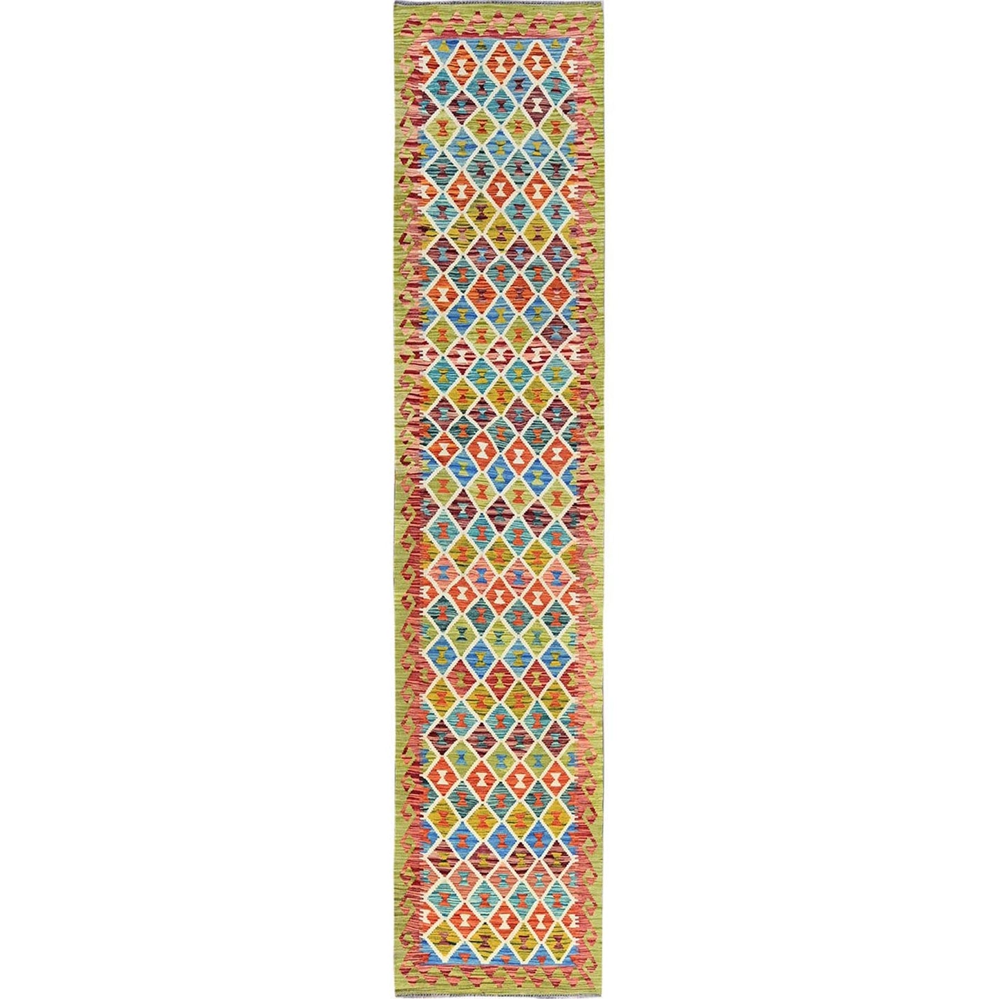 2'9"X12'9" Colorful Afghan Kilim Hand Woven Flat Weave Wool Runner Rug