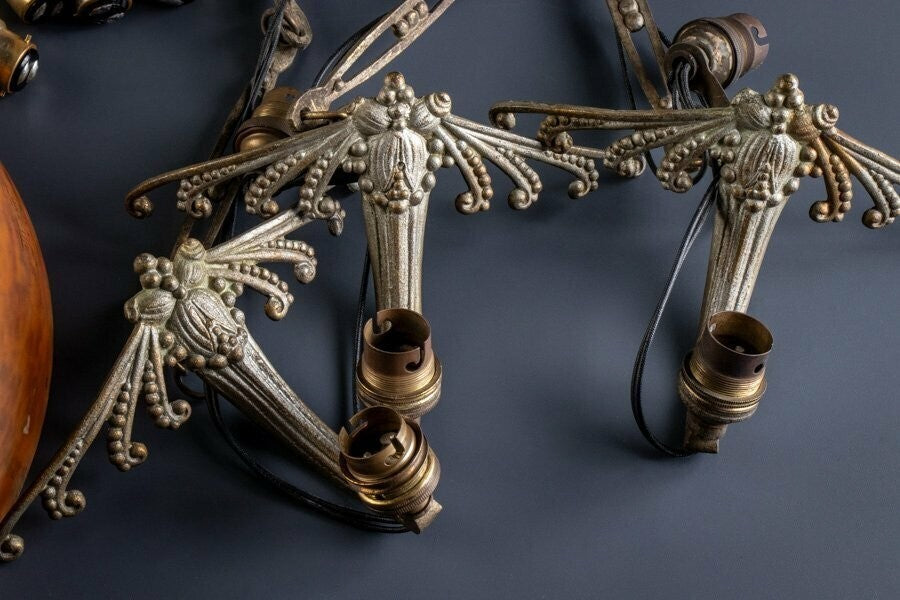 Muller Freres Signed Chandelier Gilt Bronze Art