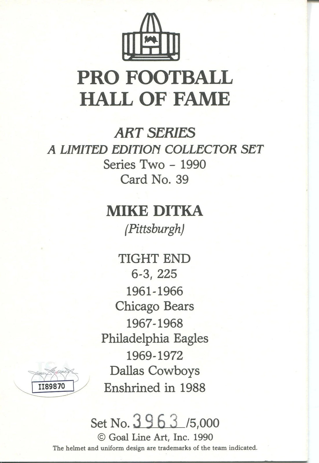 Mike Ditka Autographed 1St Day Cover Envelope