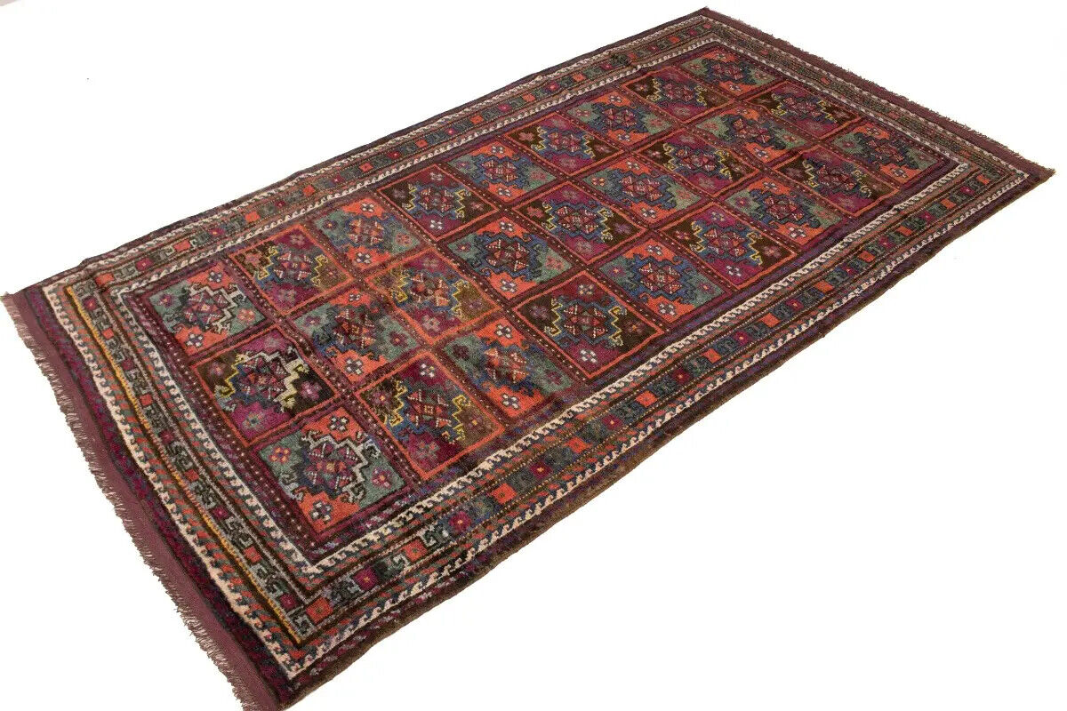 Vintage Violet Brown Oriental Rug Tribal Design
