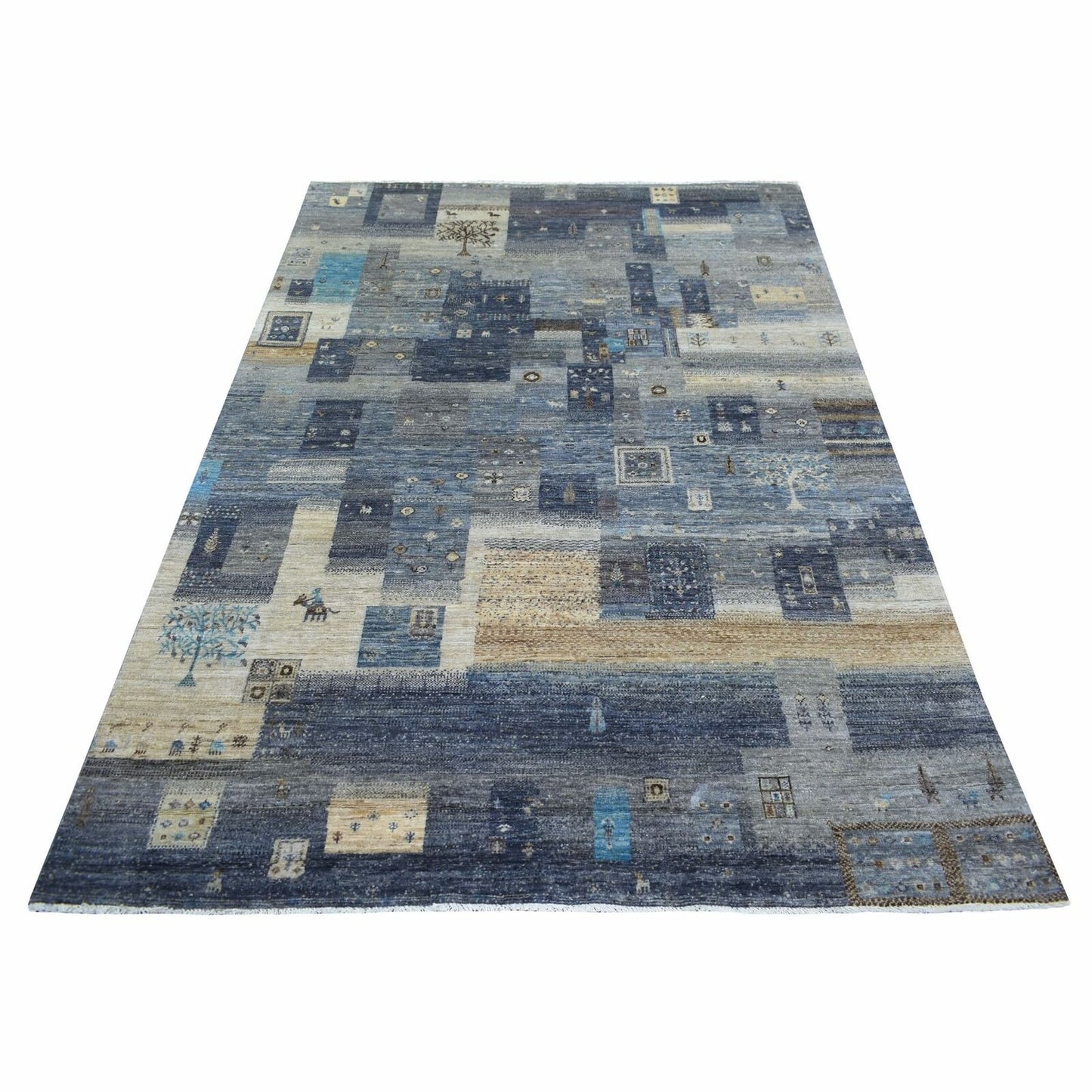 5'4"X7'9" Gray With Blue Afghan Kashkuli Gabbeh Hand Knotted Wool Rug