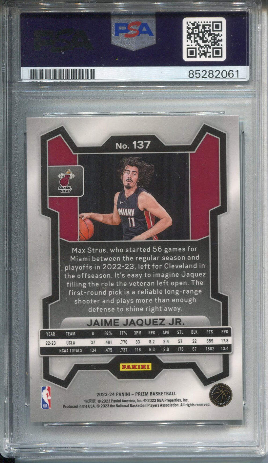 Jaime Jaquez Jr. Autographed Signed 2023-24 Panini Prizm Rookie Card (Psa)