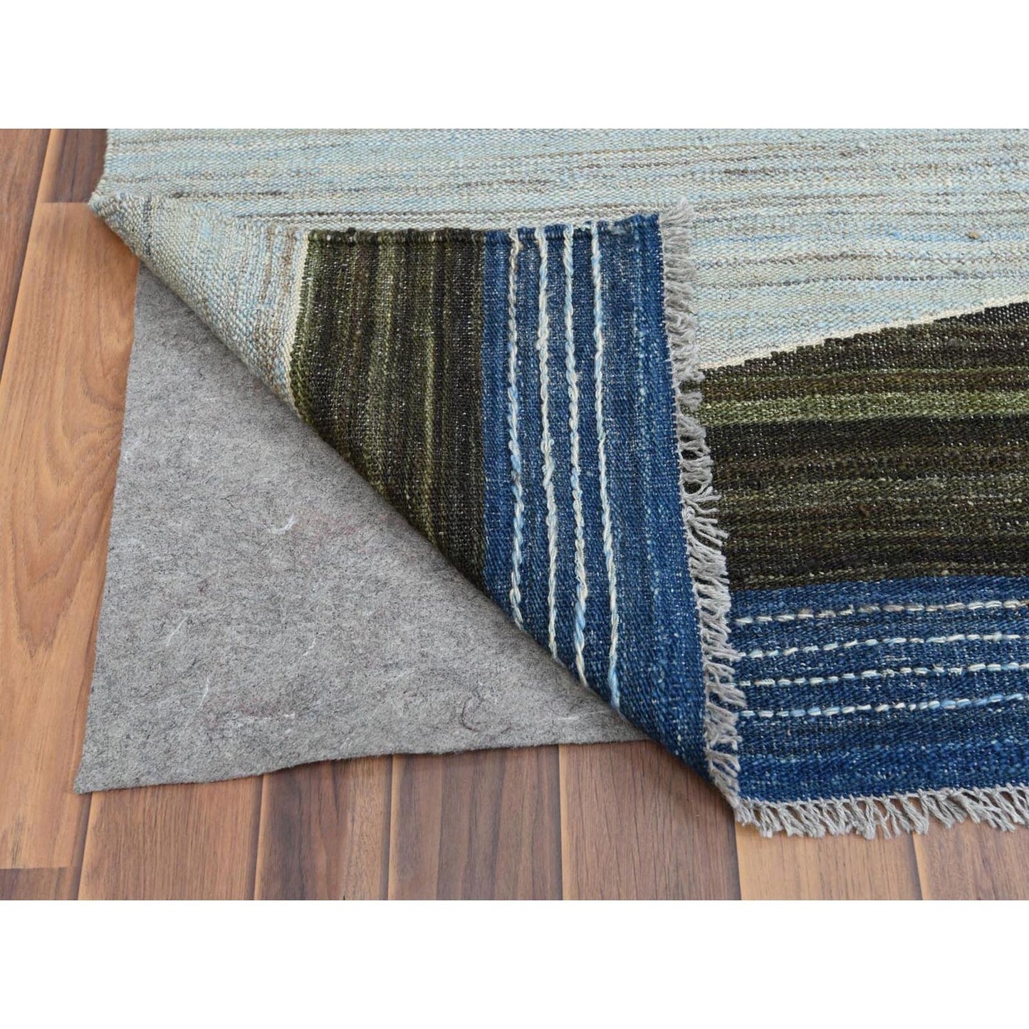 12'5"X15' Hand Woven Brown And Blue Mountain Design Flat Weave Kilim Rug