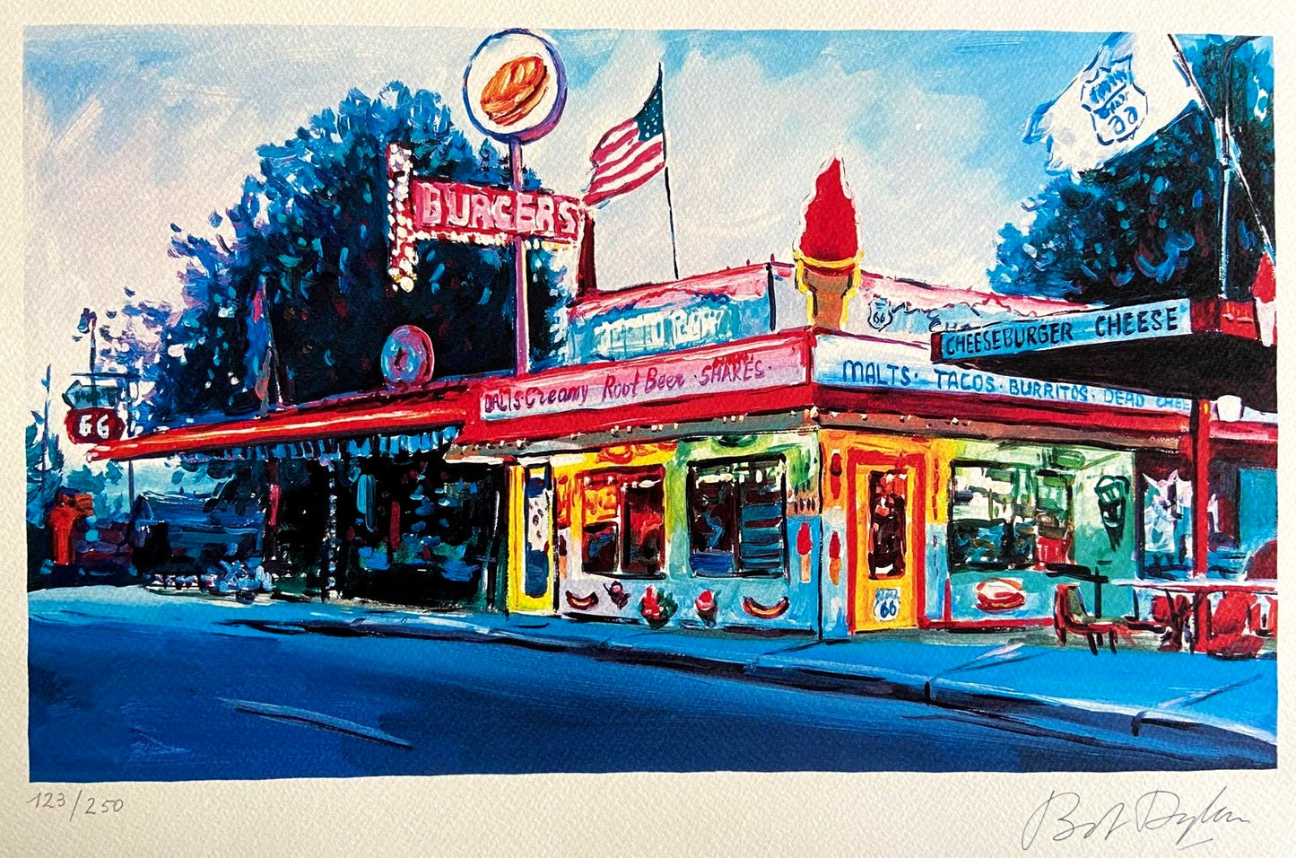 Bob Dylan Lithograph "Route 66" Signed Coa