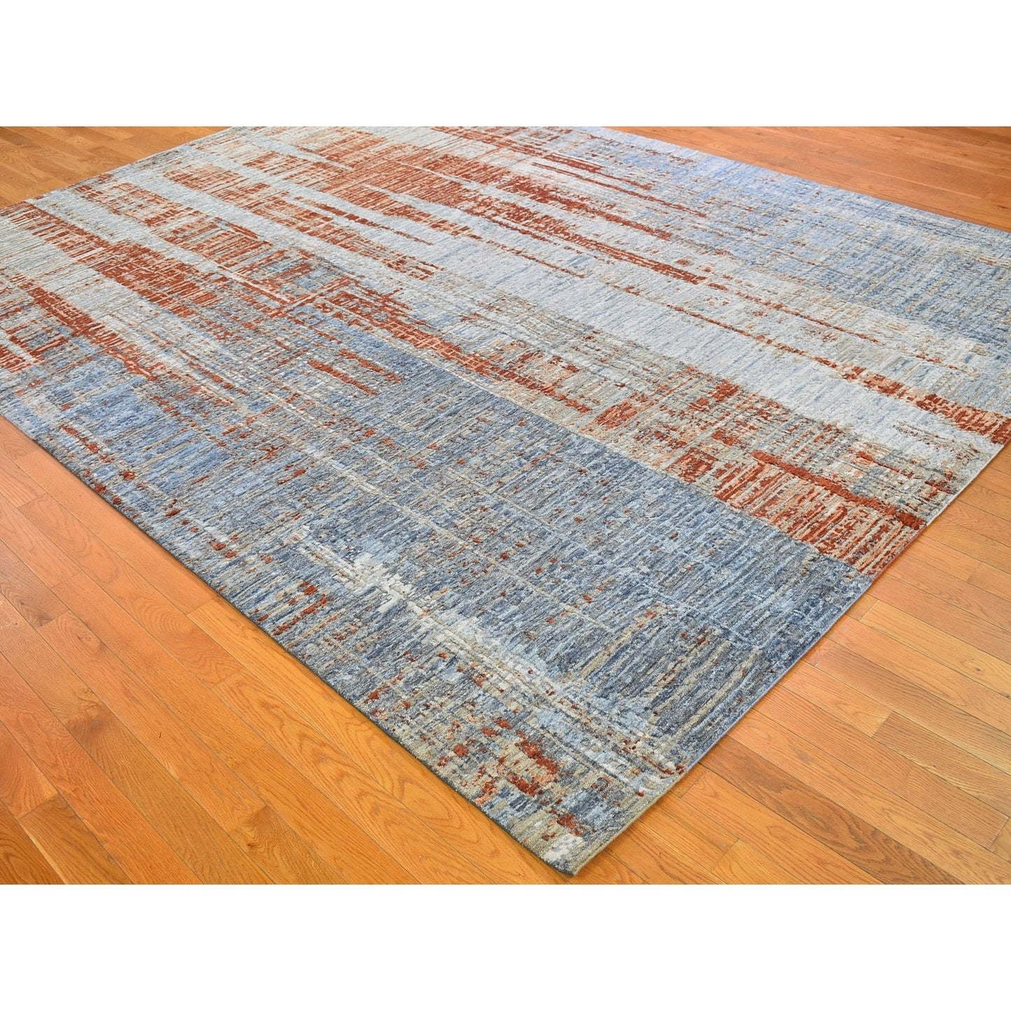 9'X12'2" Hi-Low Pile Abstract Design Denser Weave Wool&Silk Hand Made Rug