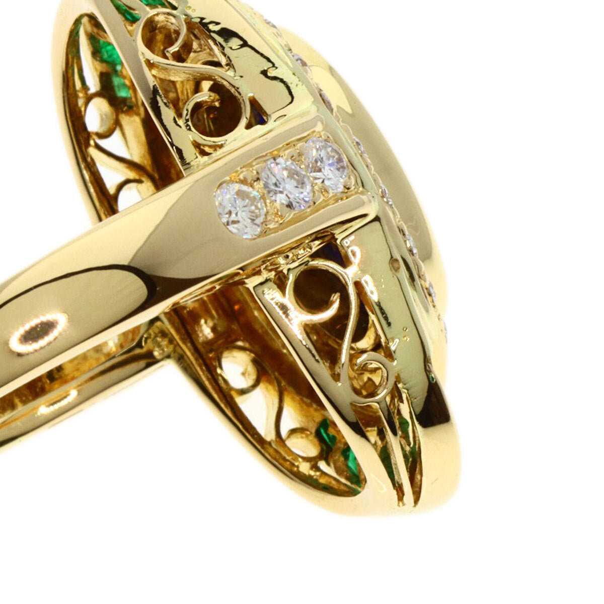 MITSUO KAJI Ring Emerald Diamond K18 Yellow Gold