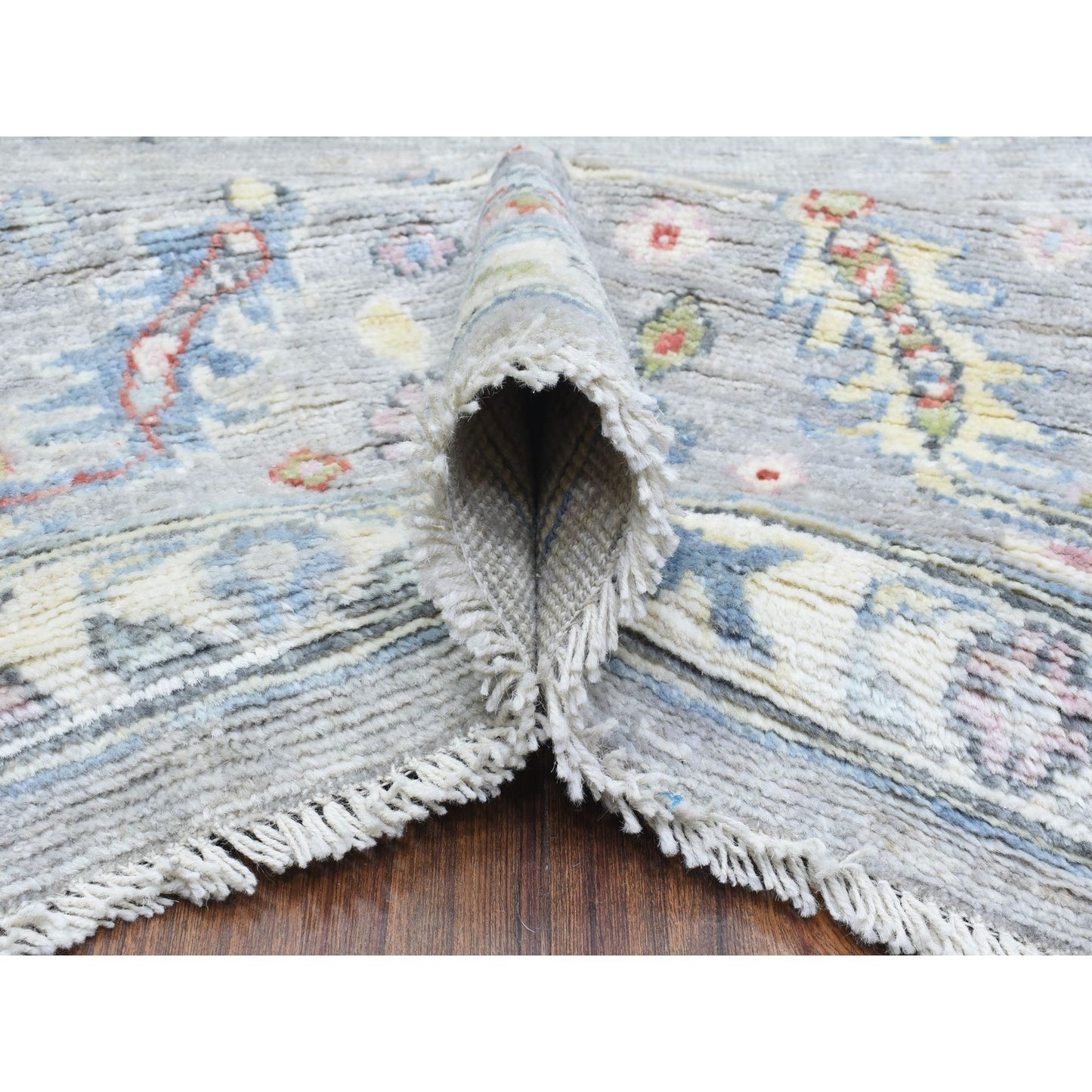 8'1"X10'1" Light Gray Hand Knotted Afghan Angora Oushak Soft Wool Rug