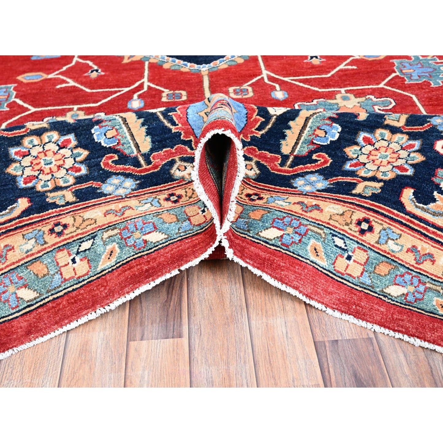12'X17'2" Venetian Red Hand Knotted Wool Seeripe And Heris Oversized Rug
