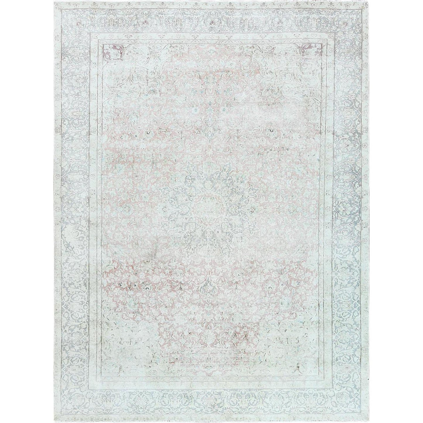 9'8"X12'10" Worn Wool Hand Knotted Ivory Vintage Farsian Karman Rug