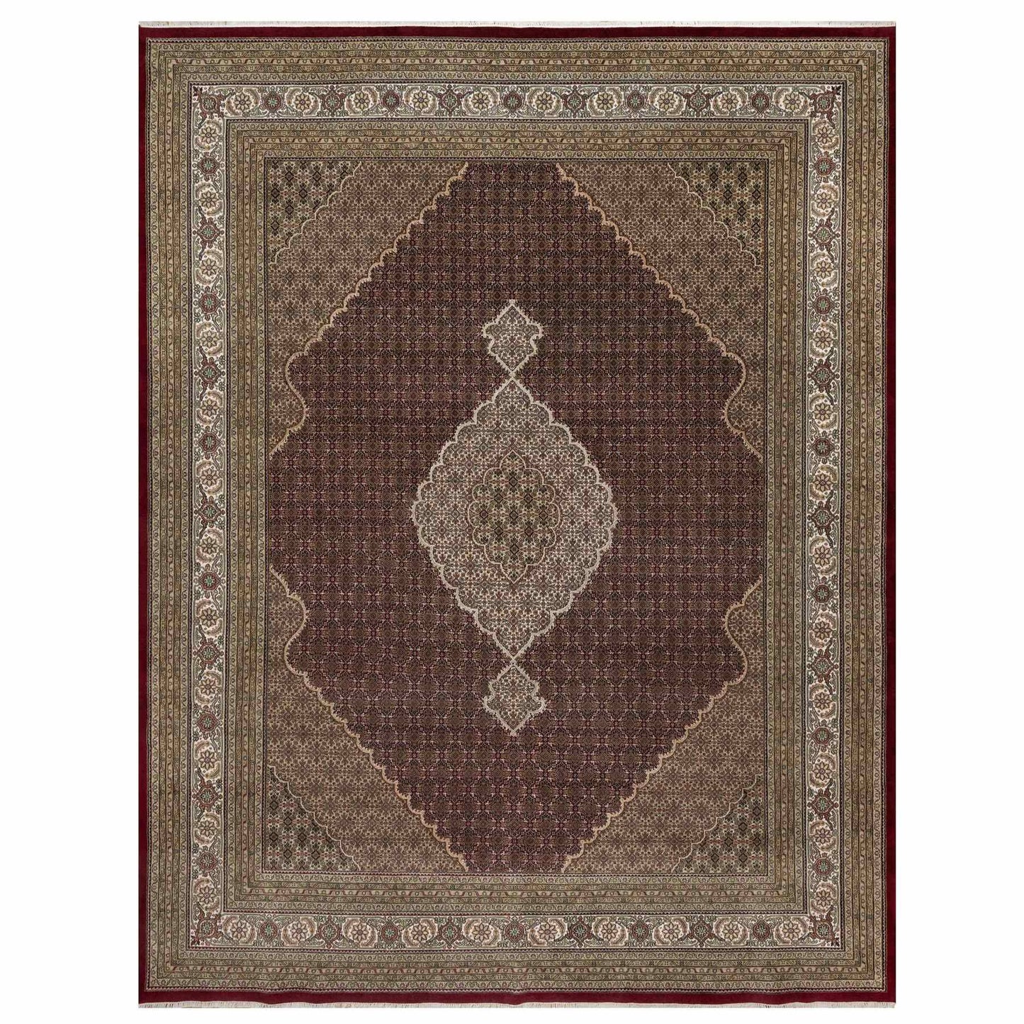 11'9"X15'1" Carmine Red Tebraz Mahi Soft Wool Hand Knotted Oversized Rug