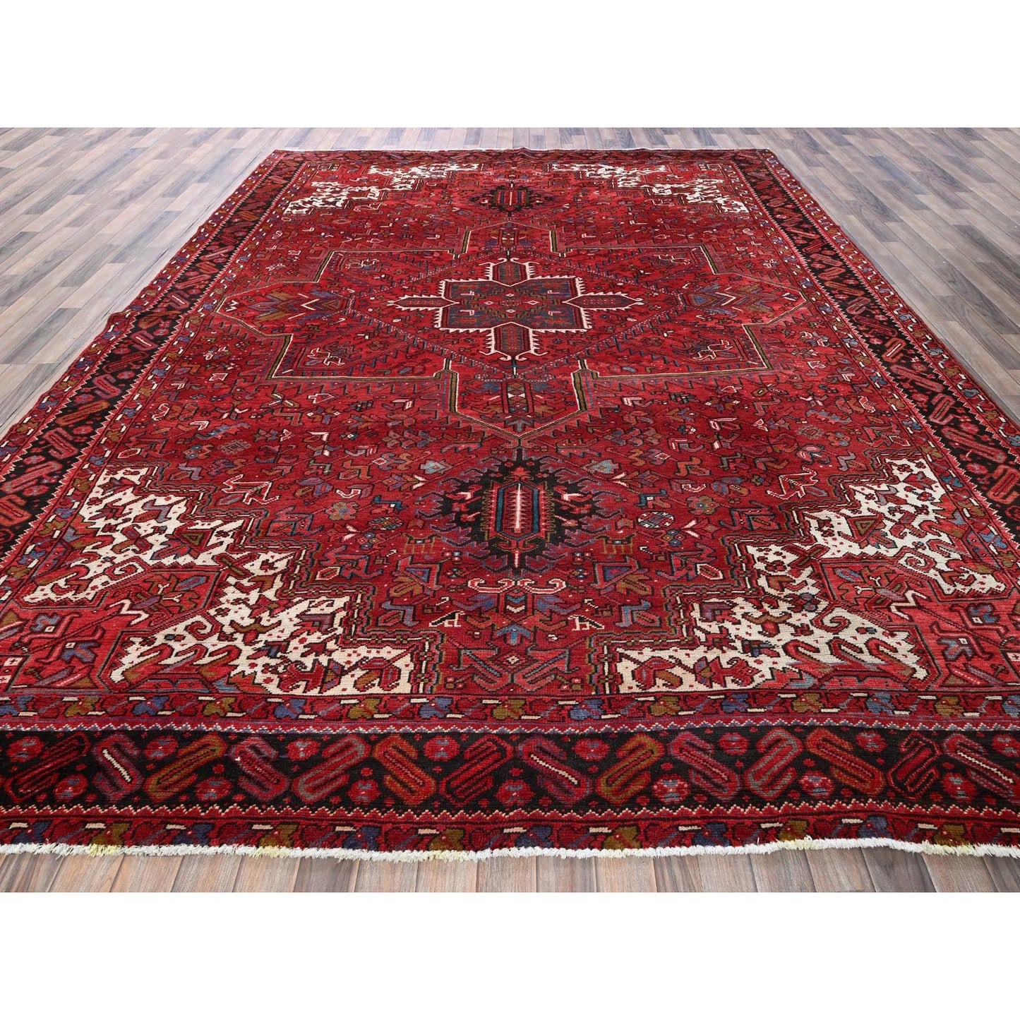 9'7"X12'2" Red Vintage Zoroastrian Heris 100% Wool Hand Knotted Clean Rug