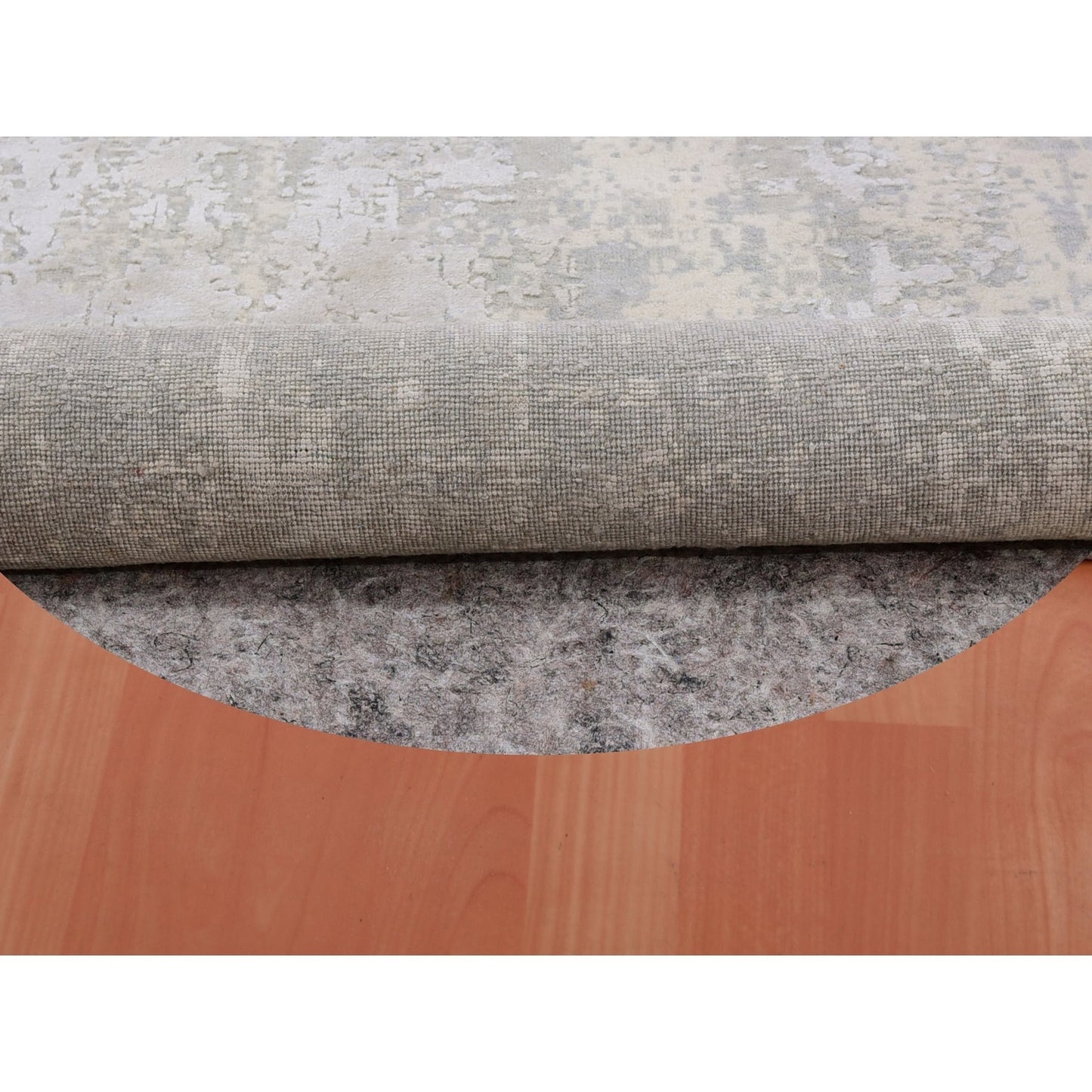 12'X12' Nimbus Gray Modern Abstract Hand Knotted Wool And Silk Round Rug