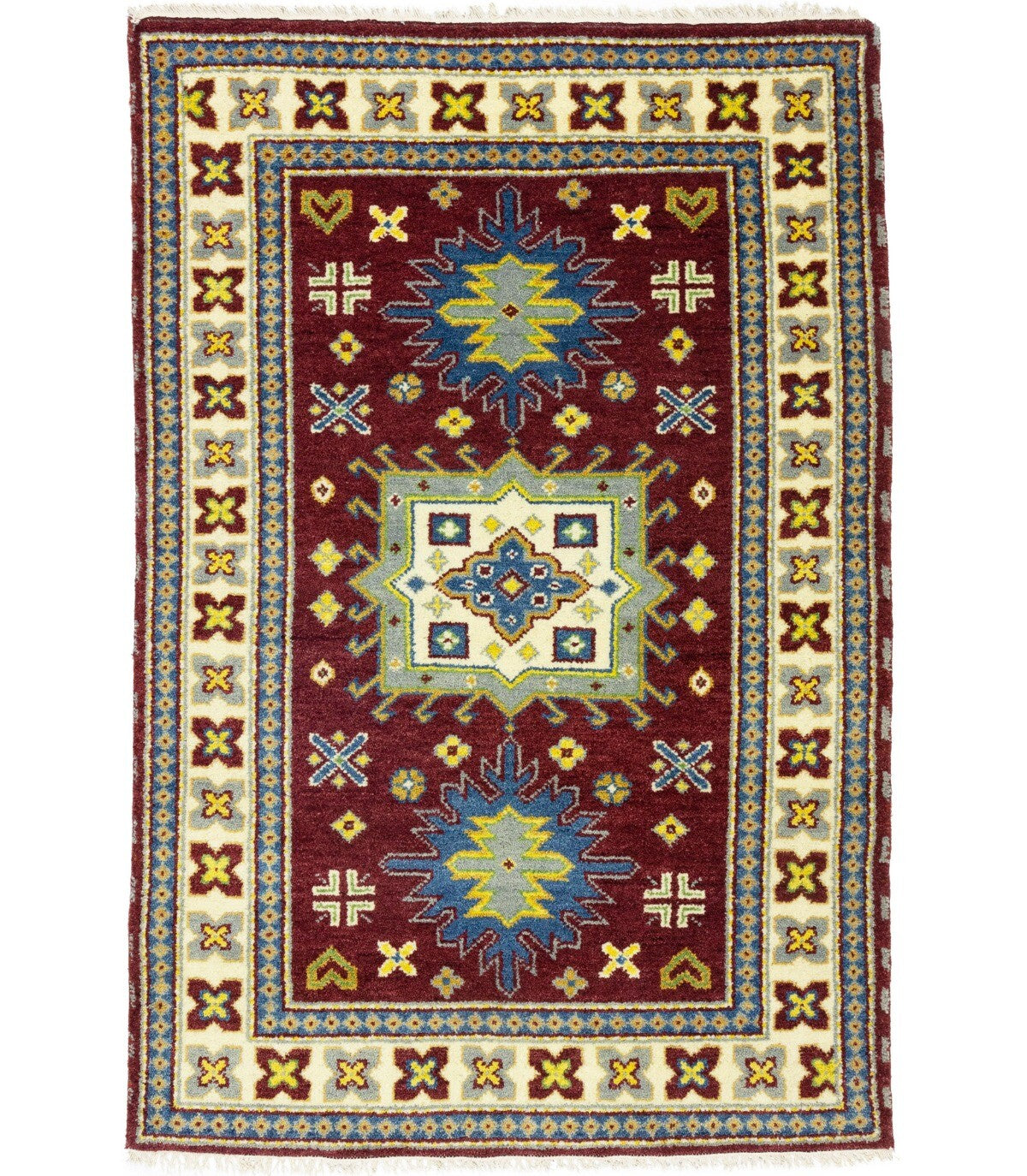 Kazak Maroon Red Geometric Tribal Oriental Rug