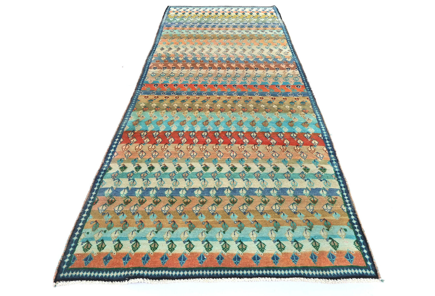 Multicolored Semi-Antique Tribal Oriental Runner