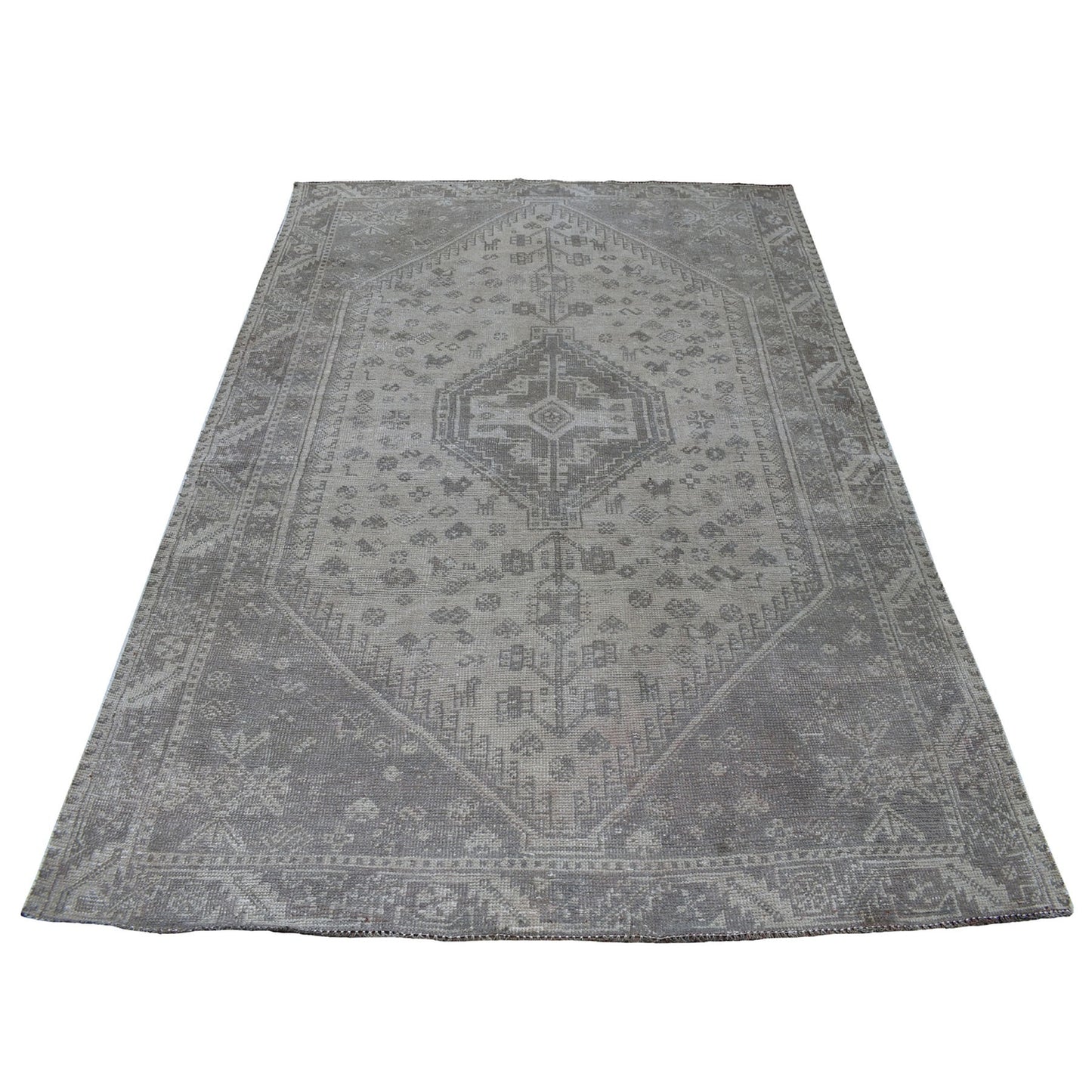 5'1"X7'4" Vintage Distressed Farsian Qashqairaz Hand Knotted Bohemian Rug