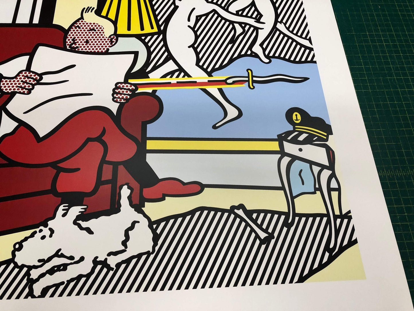 Roy Lichtenstein Tintin Reading " Poster Pop Art Gray, White, Mul