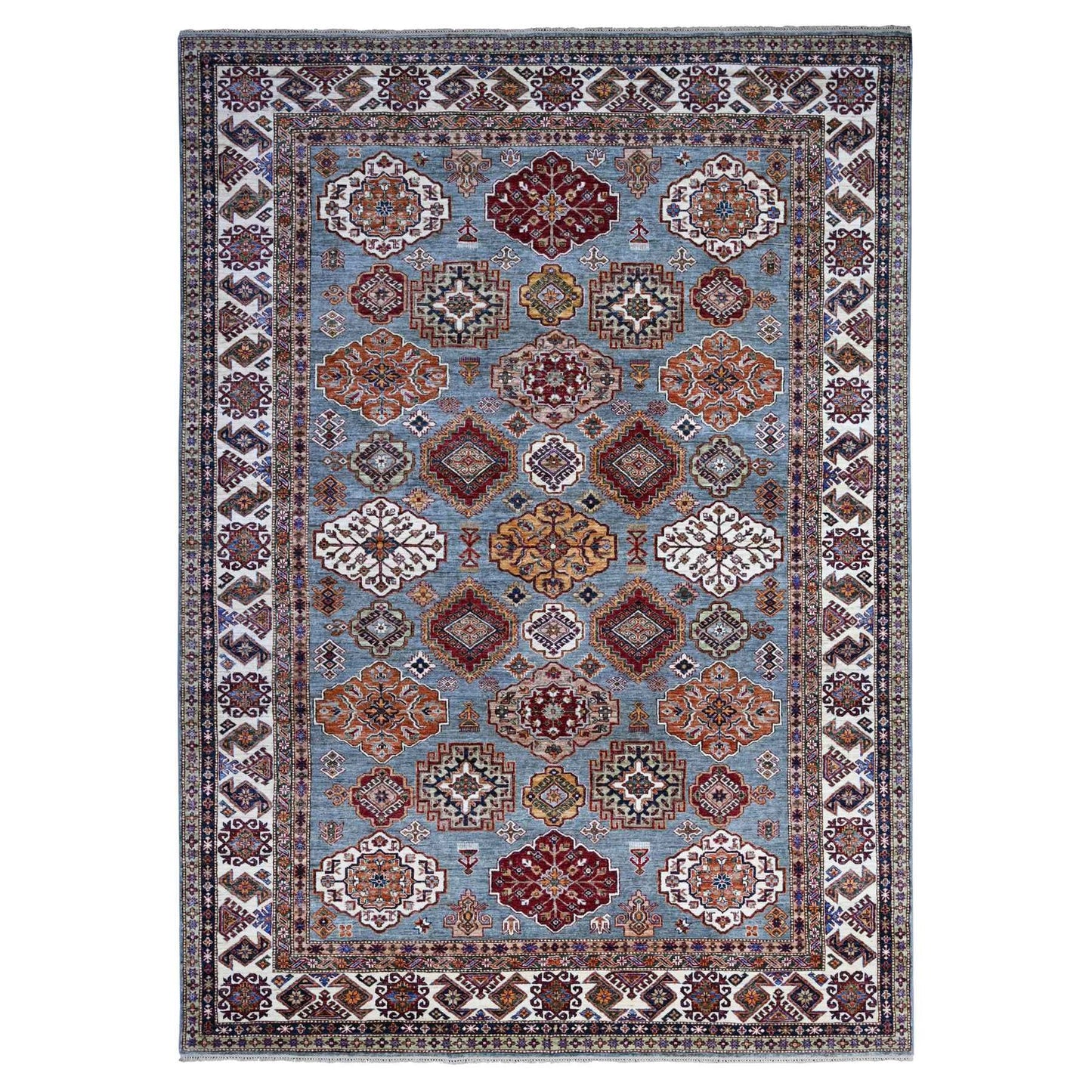 9'X12'5" Normandy Gray Hand Knotted Super Kazak Tribal Wool Oriental Rug