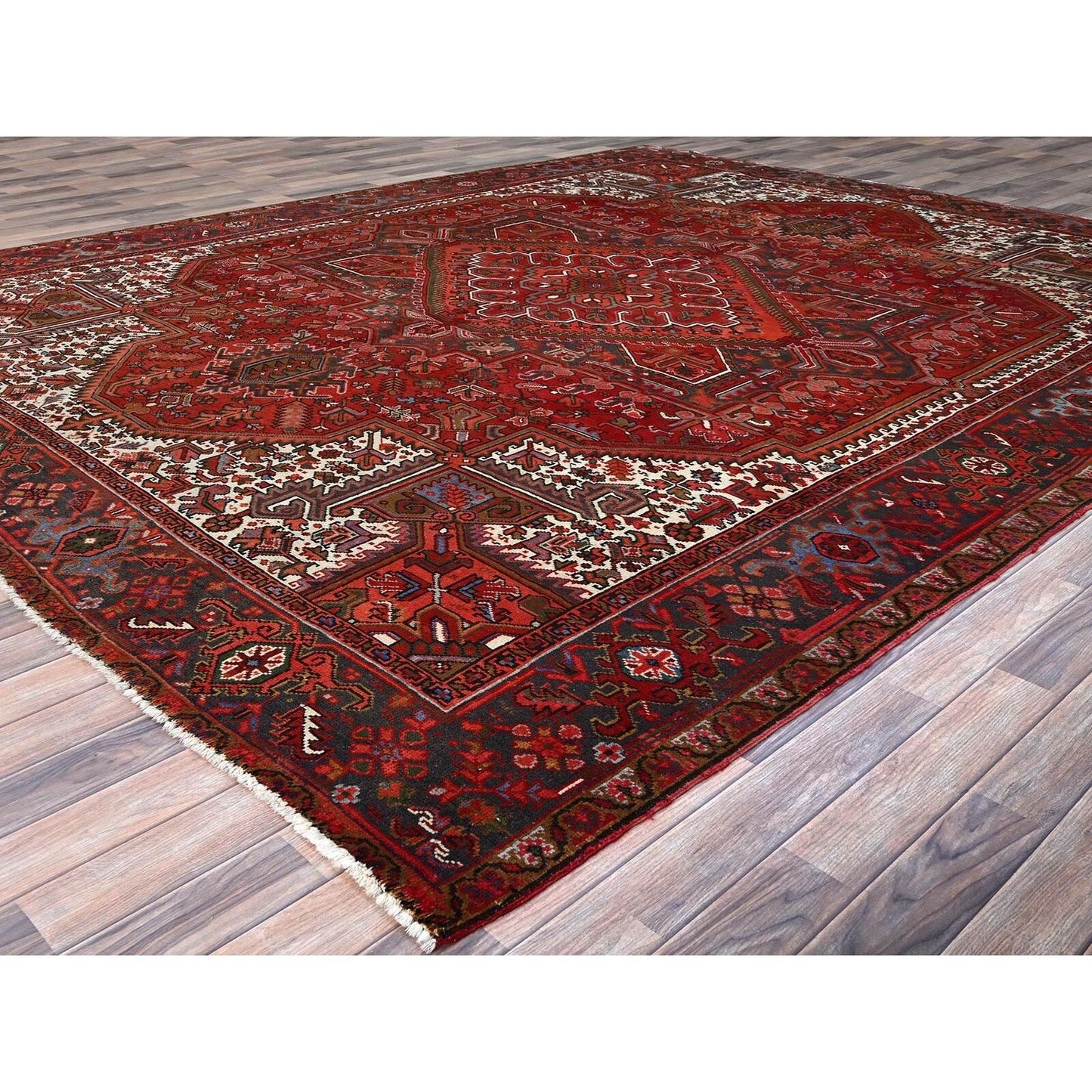 10'X12'5" Red 100% Wool Hand Knotted Semi Antique Zoroastrian Heris Rug