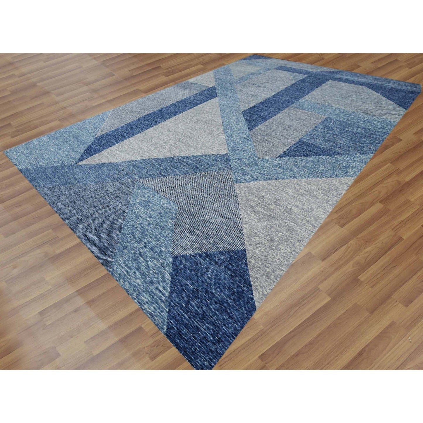 12'2"X18'3" Blue Wool Hand Knotted Art Deco Collection Oversized Rug