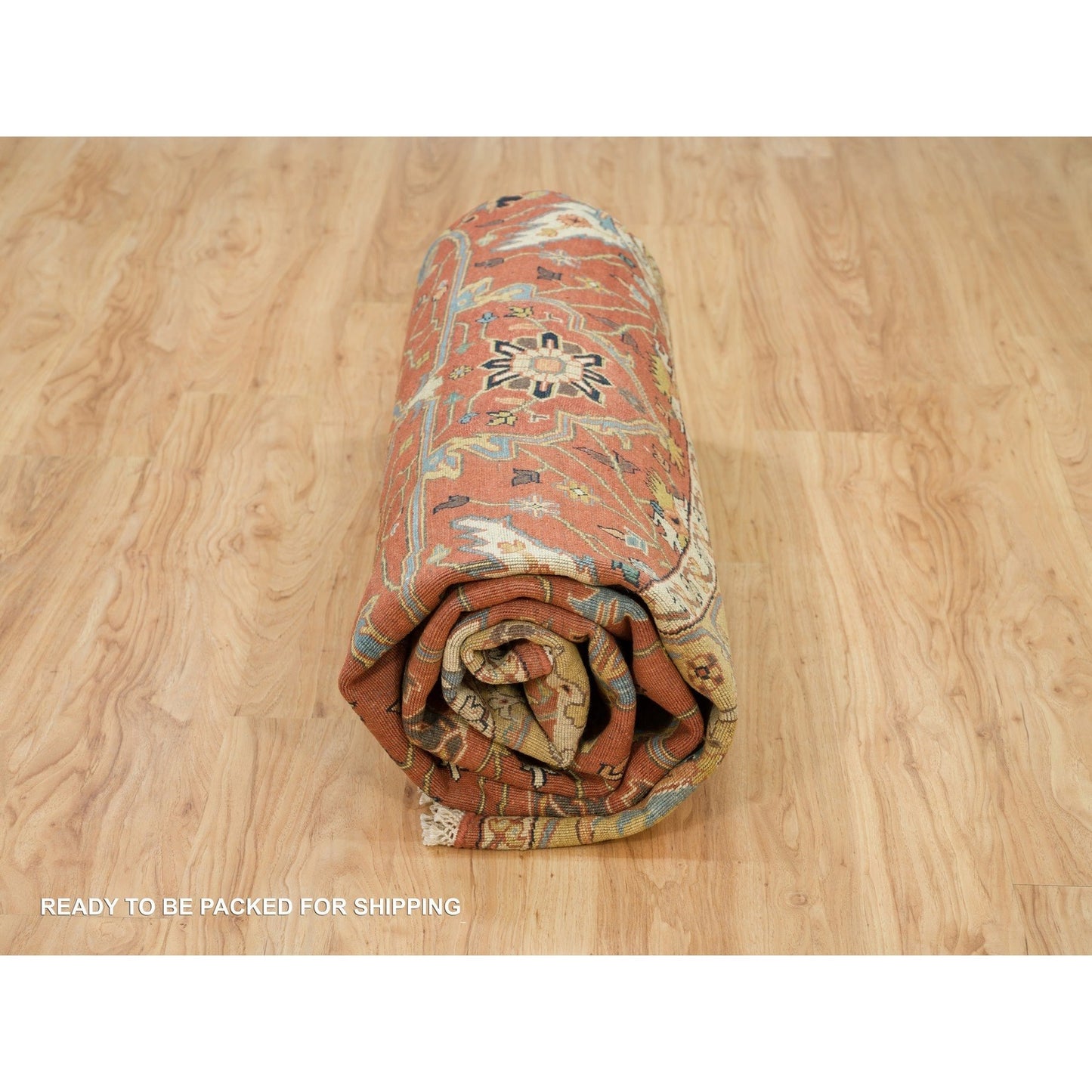 10'X10' Rust Red Fine Heris Re-Creation Wool Hand Knotted Round Rug