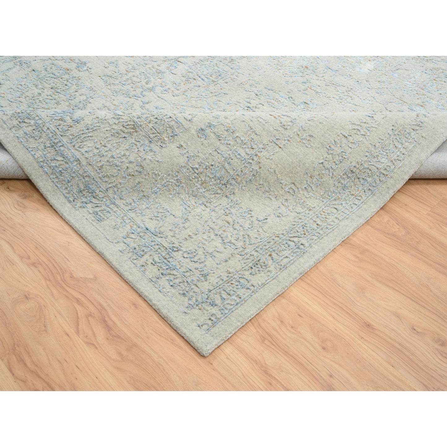12'X17'10" Gray Jacquard Hand Loomed Tebraz Wool And Silk Oversized Rug