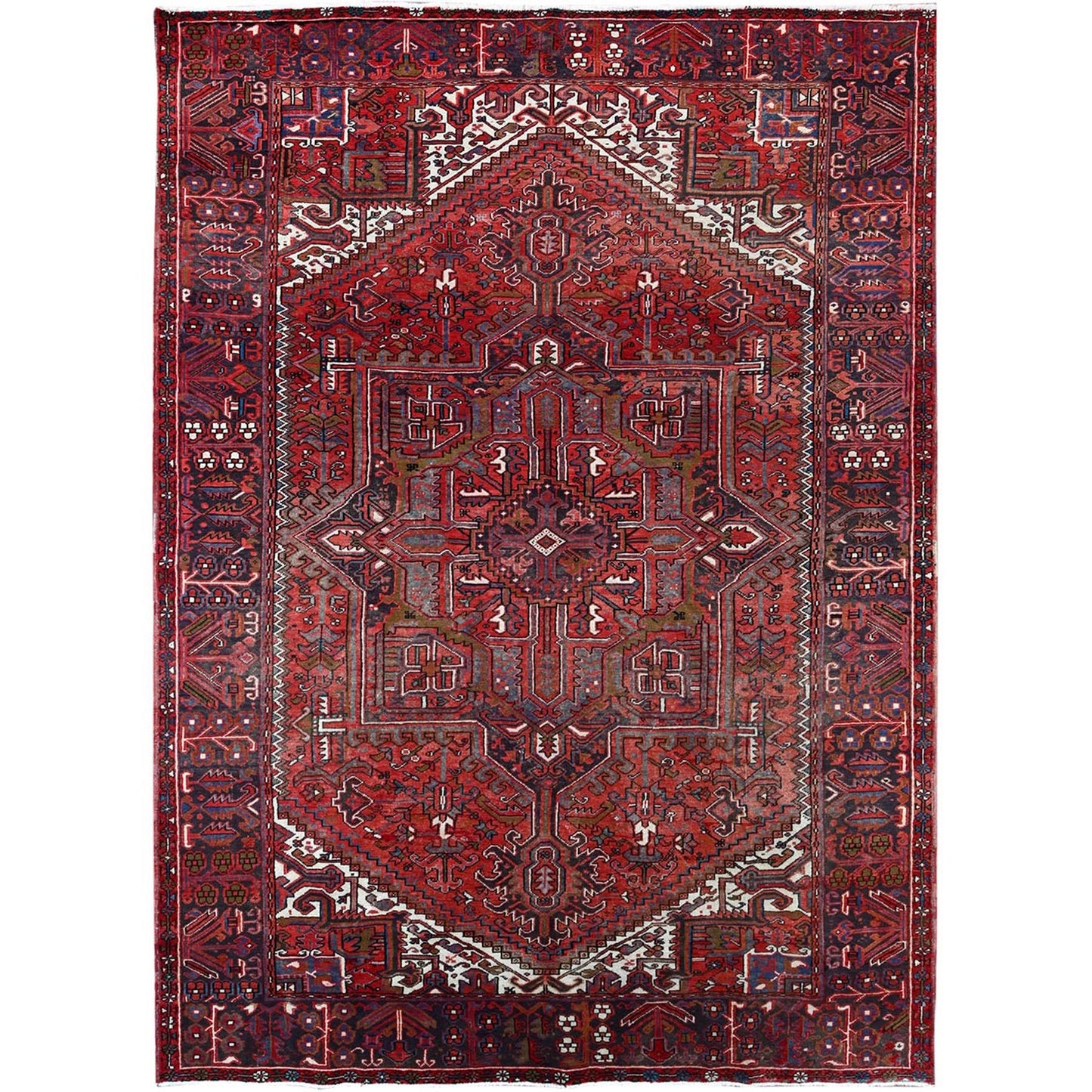 7'10"X11'4" Red Hand Knotted Cleaned Evenly Worn Vintage Oriental Rug