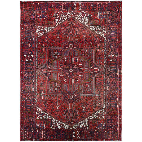7'10"X11'4" Red Hand Knotted Cleaned Evenly Worn Vintage Oriental Rug