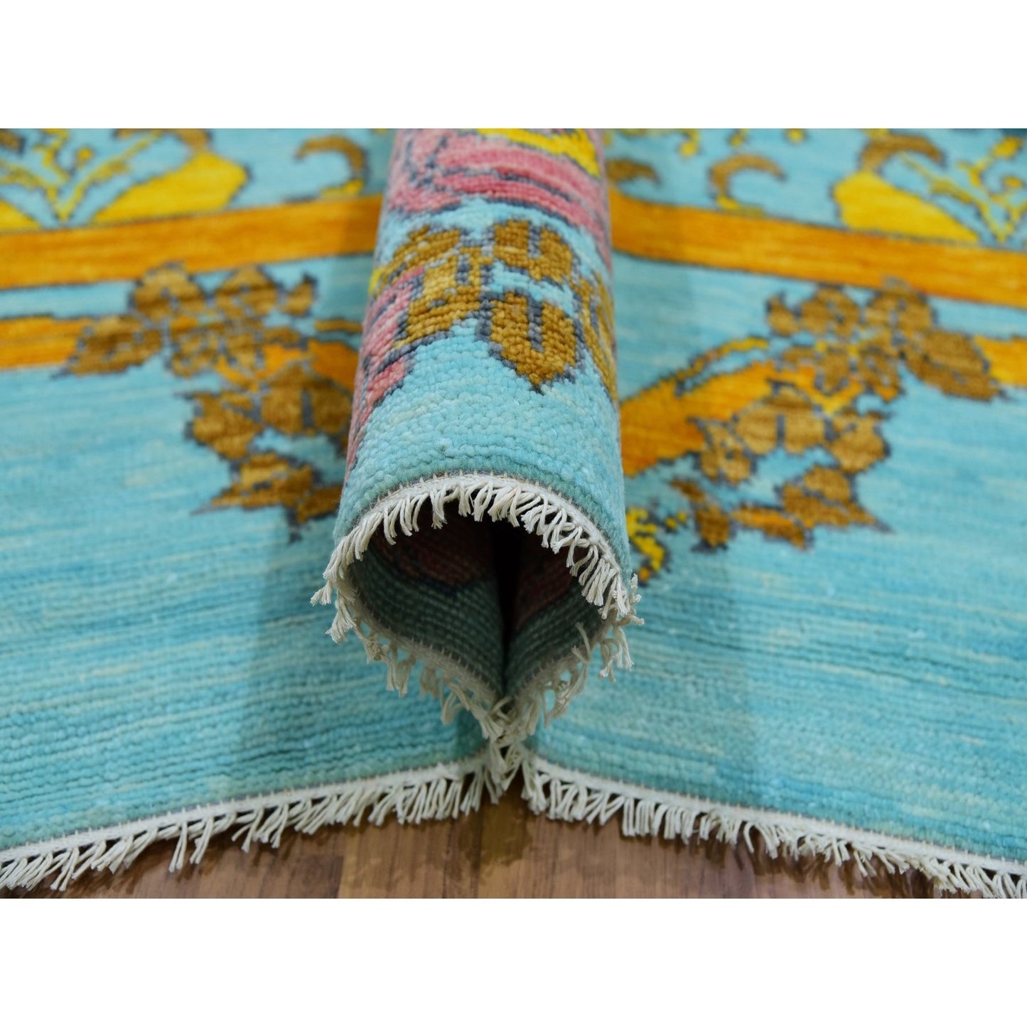 Powder Blue Arts And Craft 100% Wool Hand Knotted Oversized Oriental Rug