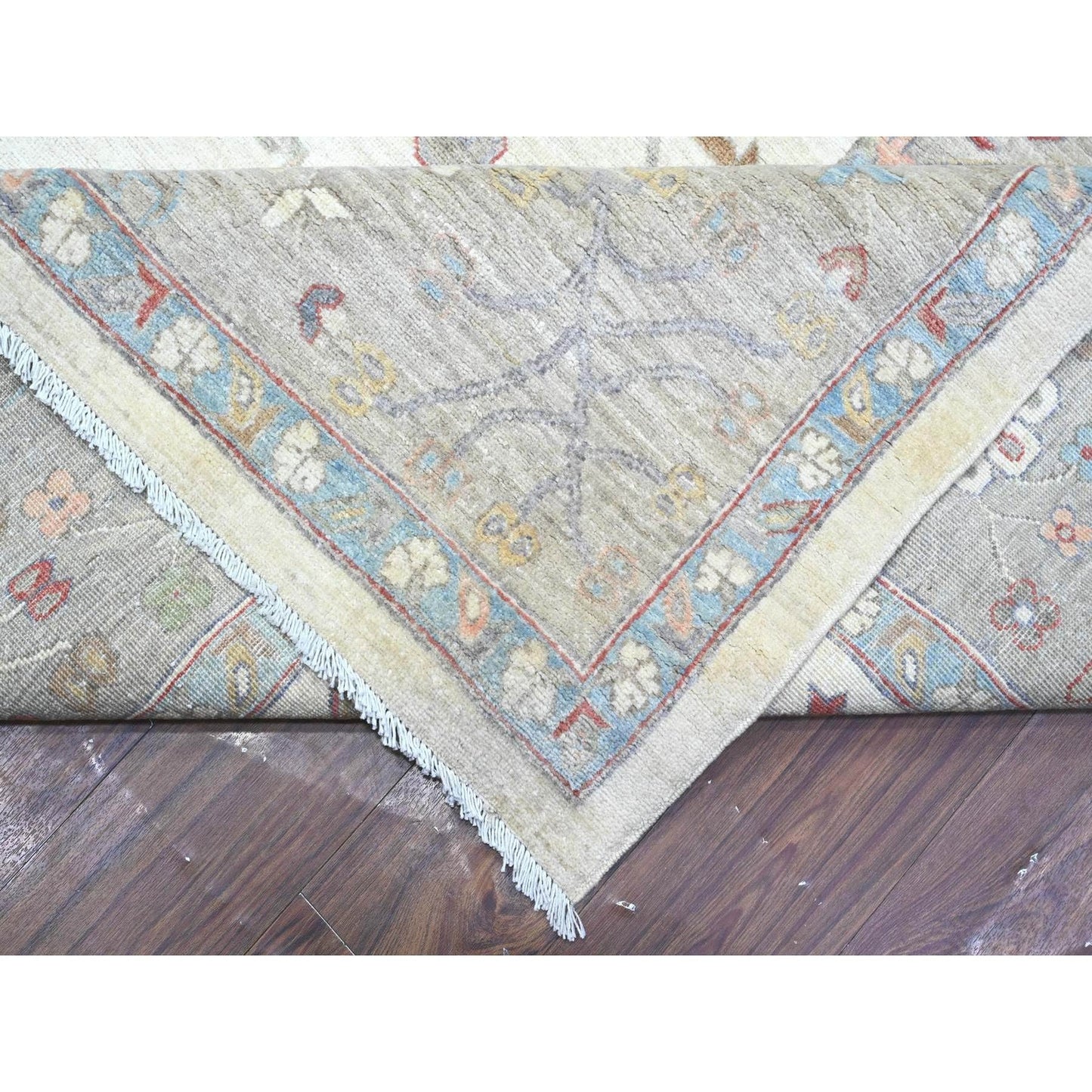 9'10"X13'10" Ivory Karajeh Design All Over Geometric Motifs Oriental Rug