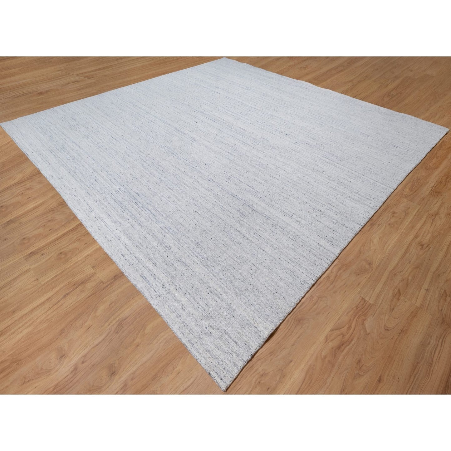 12'X12' Misty Gray Modern Striae Design Soft Wool Hand Loomed Square Rug