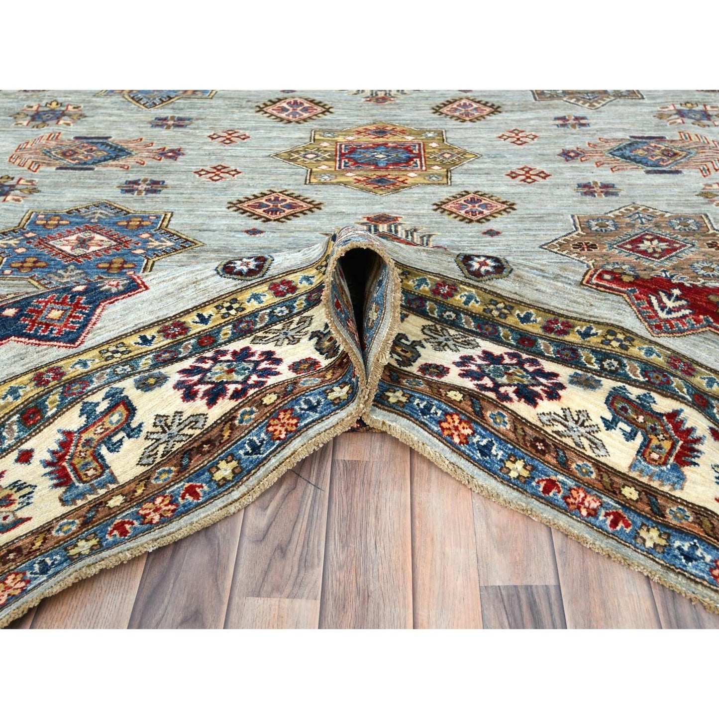7'10"X9'10" Silver Blue Afghan Super Kazak Natural Wool Hand Knotted Rug