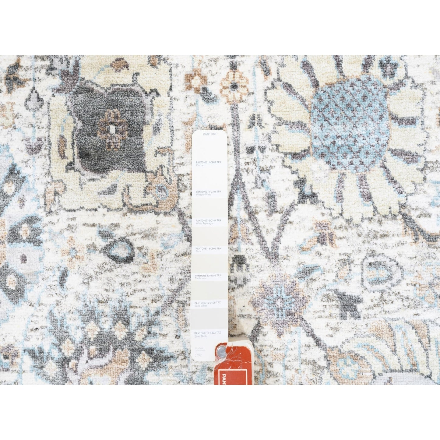 5'1"X5'1" Ivory Silk With Textured Wool Tebraz Hand Knotted Oriental Rug