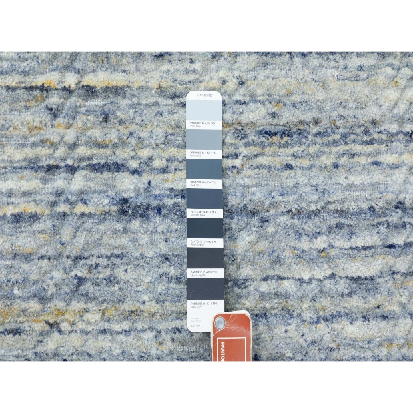 9'X11'10" Blue Hand Loomed Variegated Design Organic Wool Oriental Rug