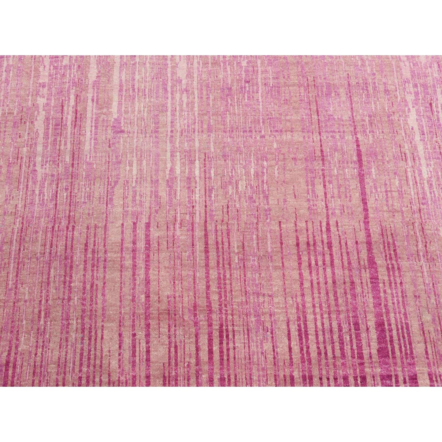 10'X14'3" Pink Natural Wool Hand Knotted Vertical Ombre Design Rug