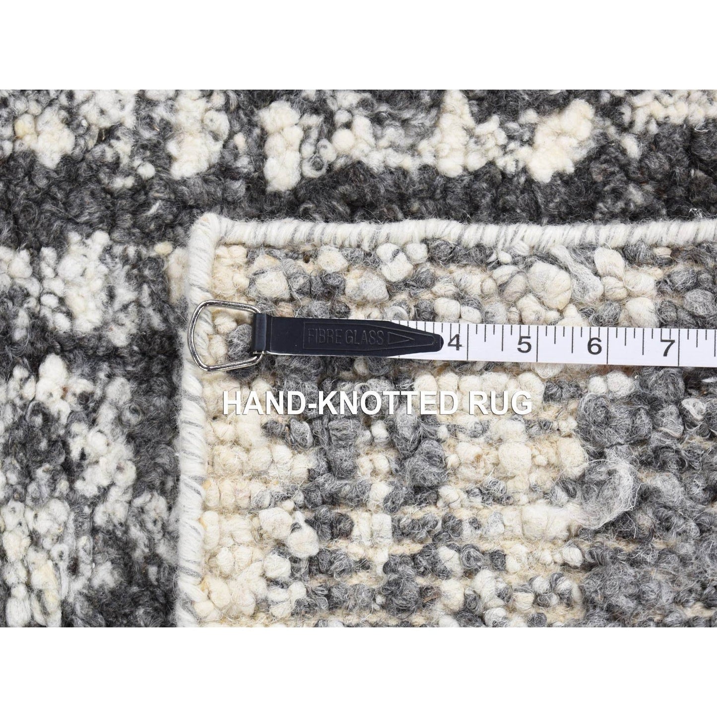 3'X3' Olive Black Modern Vertical Broken Wool Hand Knotted Oriental Rug