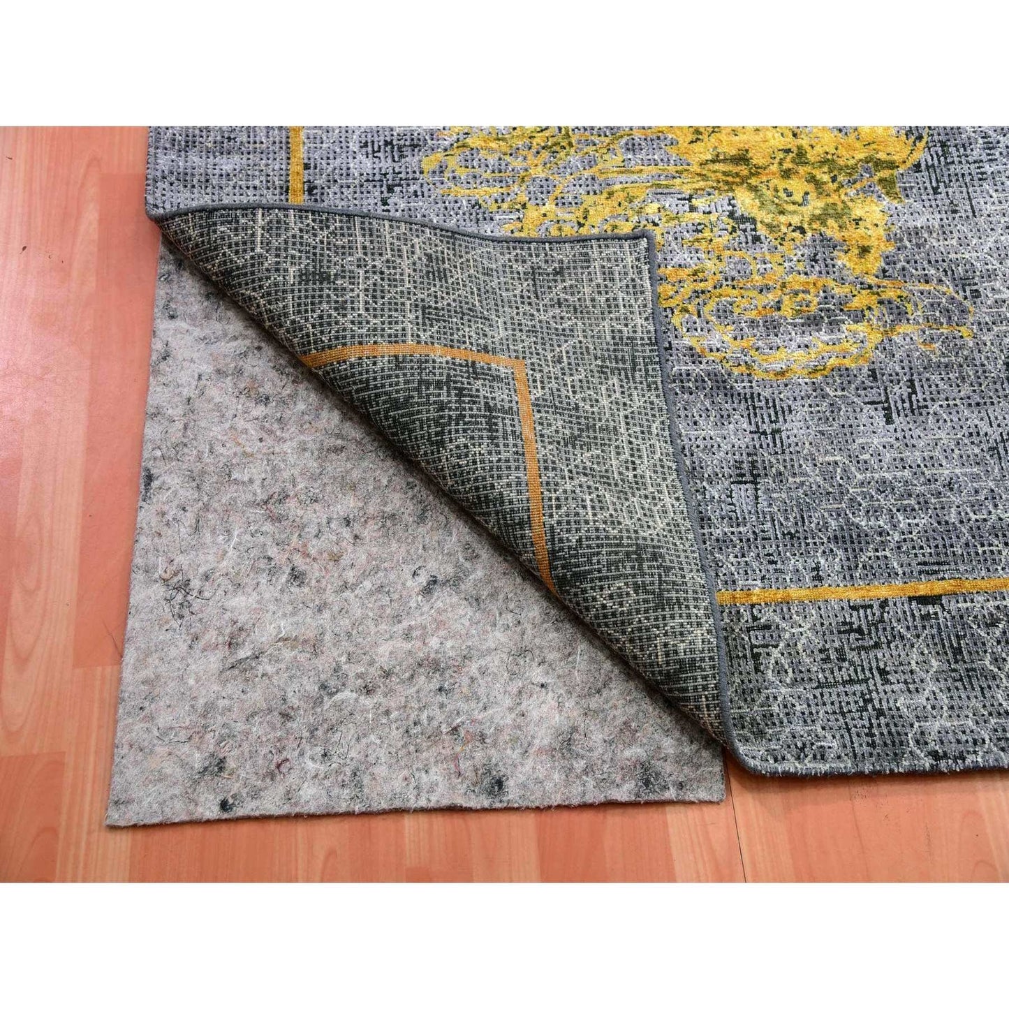8'X10'3" Gray Golden Dragons Chinese Inspired Wool/Silk Hand Knotted Rug