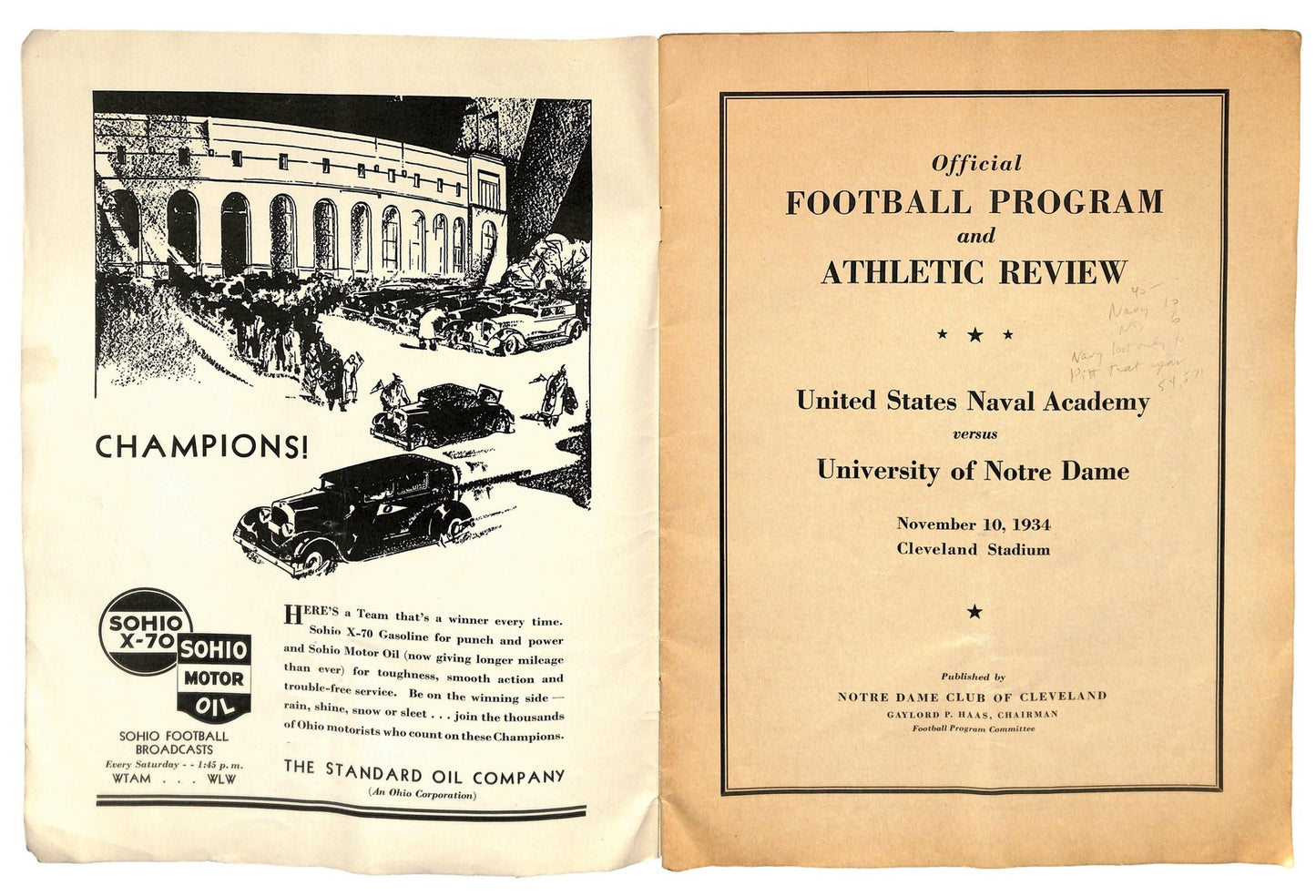 11/10/1934 Navy Vs. Notre Dame College Program 185787