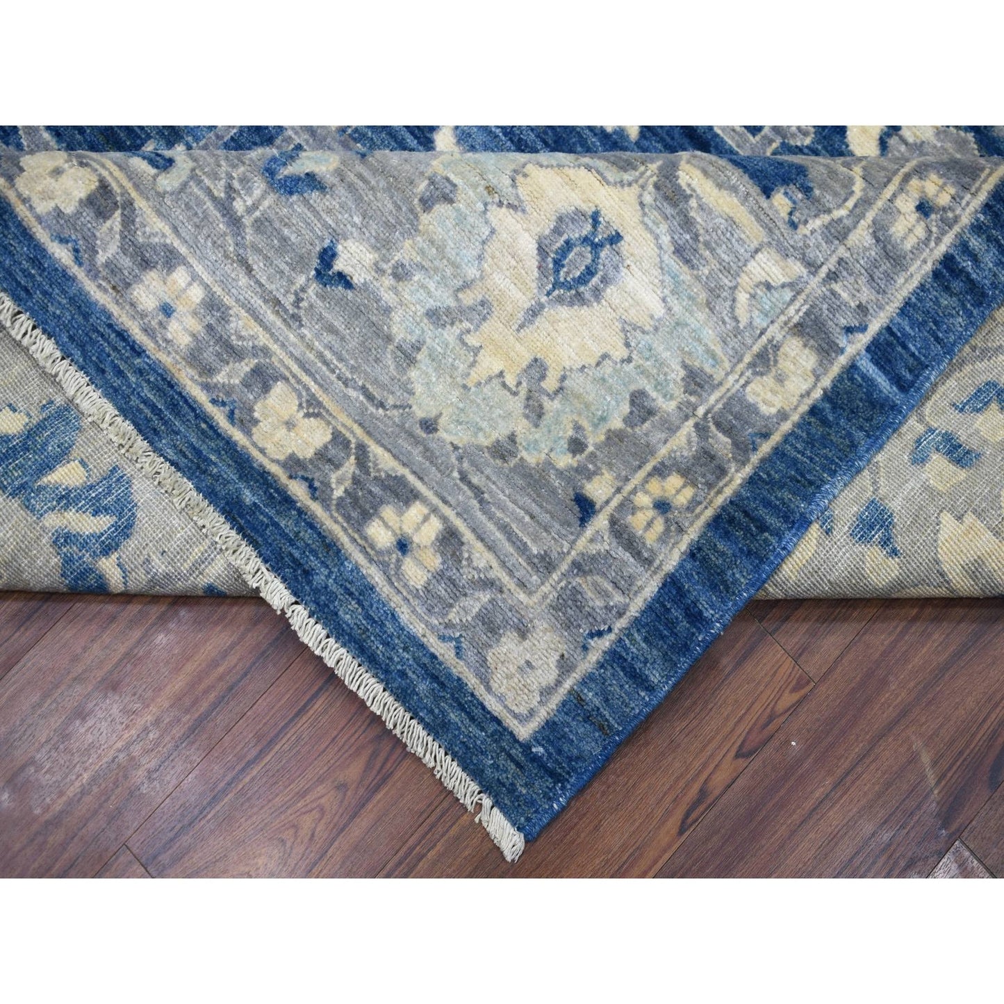 10'2"X13'6" Denim Blue Wool Hand Knotted Fine Peshawar Densely Woven Rug