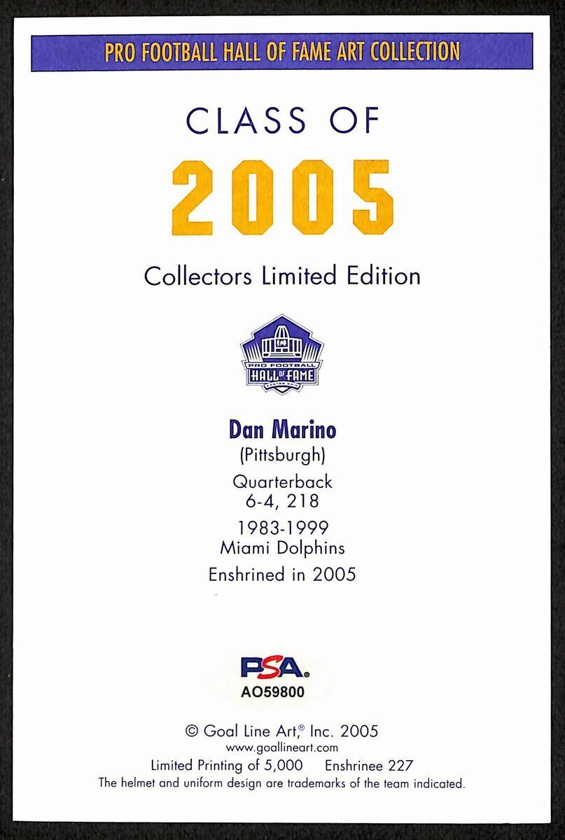 Dan Marino Hof Signed/Auto 2005 Goal Line Art