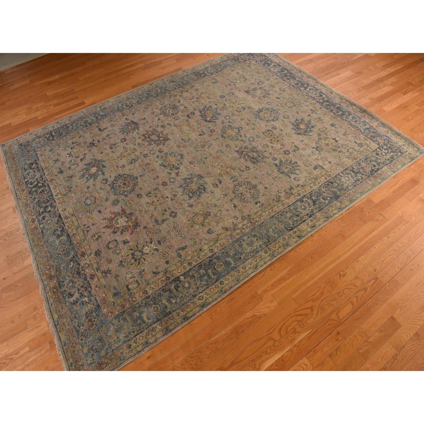 9'X11'9" Beaver Brown Antiqued Ziegler Mahal Design Wool Hand Knotted Rug