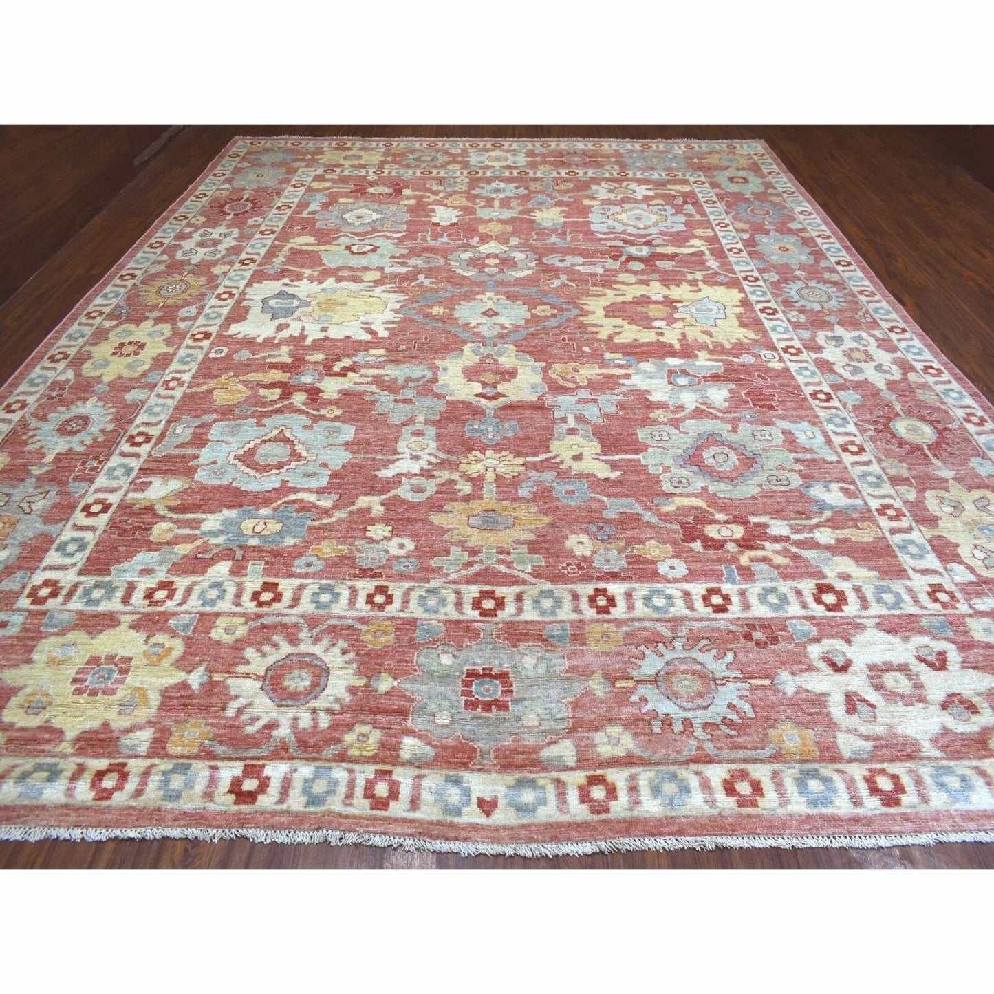 11'7"X14'6" Red Angora Ushak Soft Wool Hand Knotted Oversized Rug