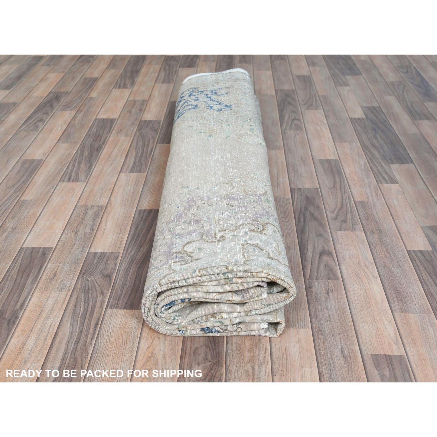 9'7"X12'10"Ivory Hand Knotted Old Farsian Karman Wool Distressed Look Rug