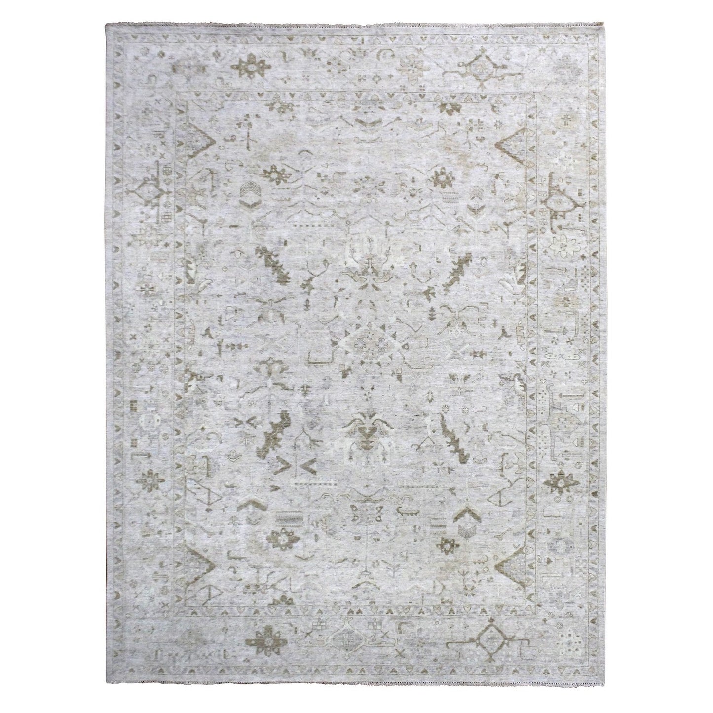 9'X12' Gray Vintage Tebraz All Over Design Hand Knotted Oxidized Wool Rug