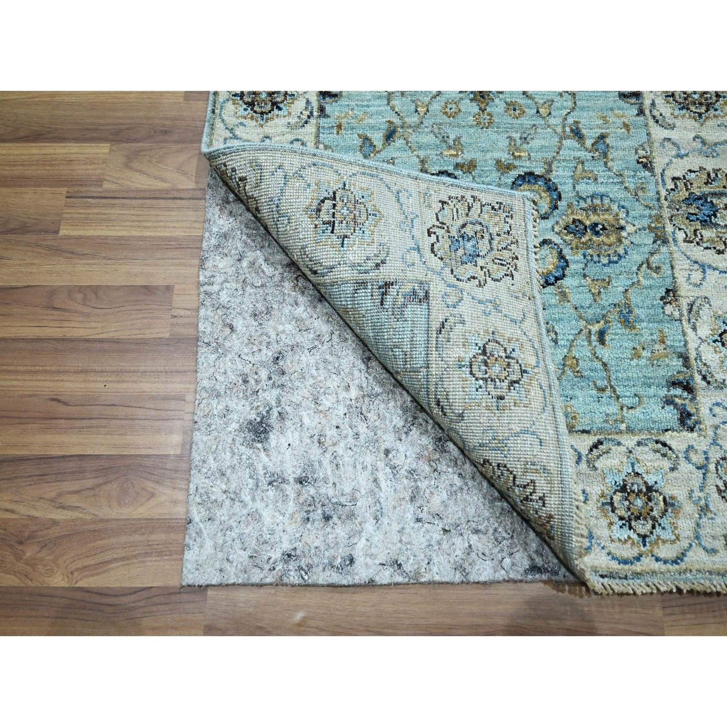 2'6"X29'10" Blue Hand Knotted Flower Vines Design Pure Wool Xl Runner Rug
