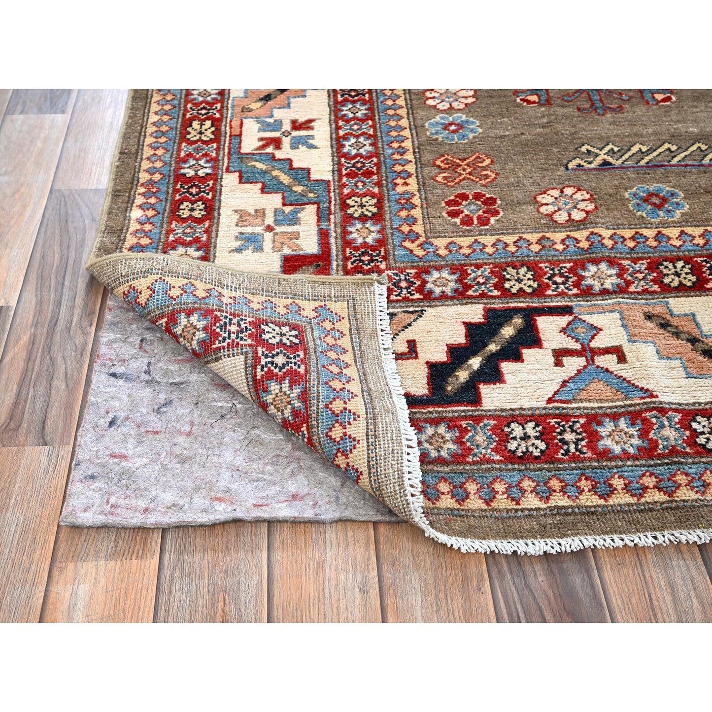 8'2"X10' Brown Afghan Special Kazak Geometric Design Hand Knotted Wool Rug