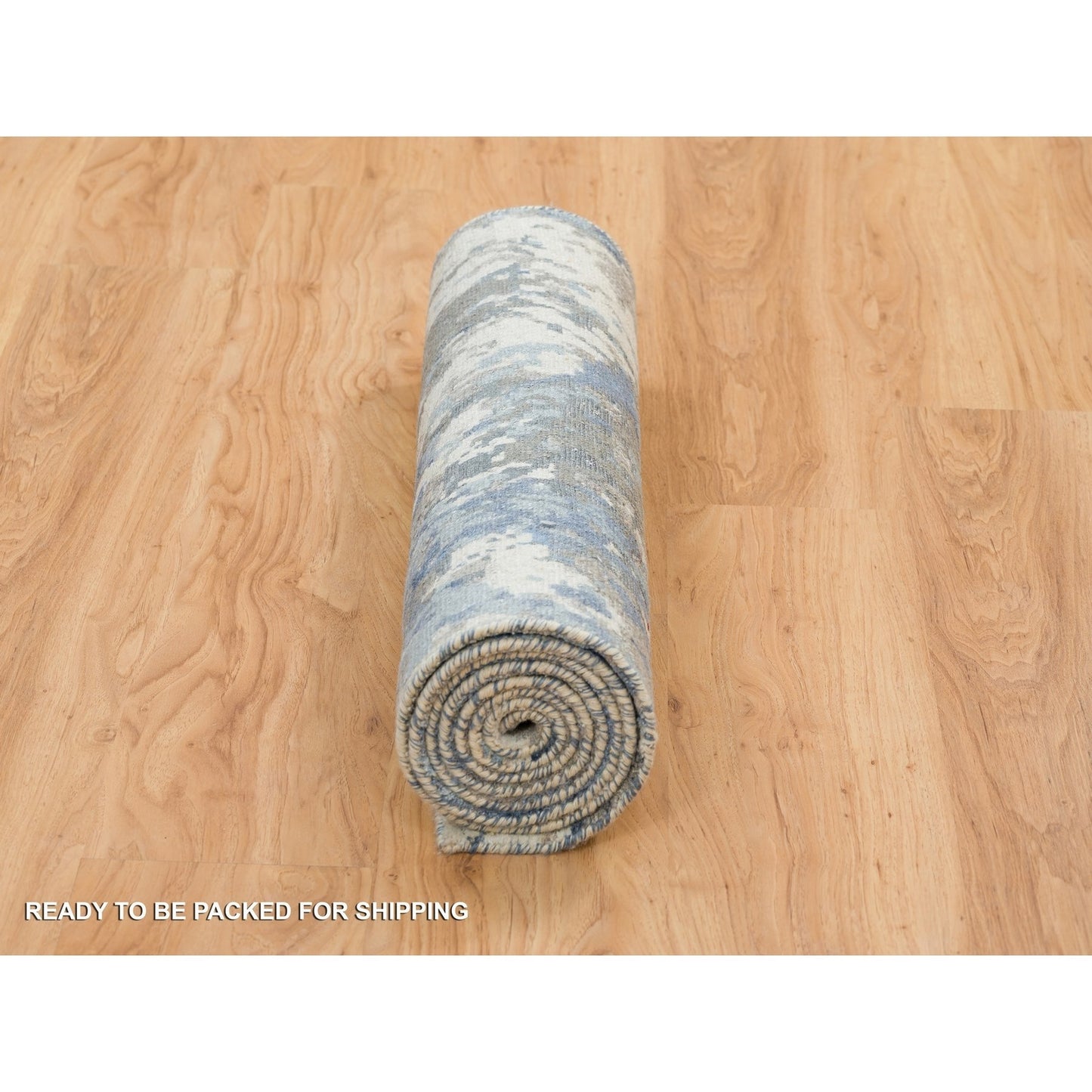 2'7"X8'1" Gray Abstract Design Wool And Silk Hand Knotted Runner Rug