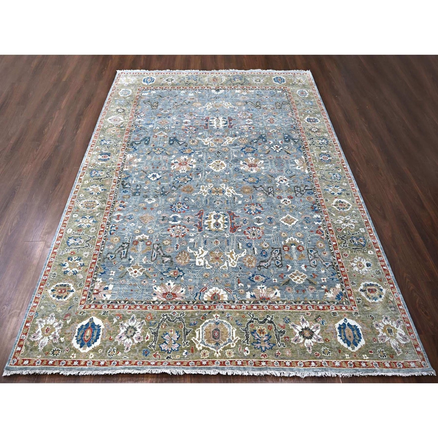 9'X11'10" Gray Heris All Over Design Hand Knotted Pure Wool Oriental Rug