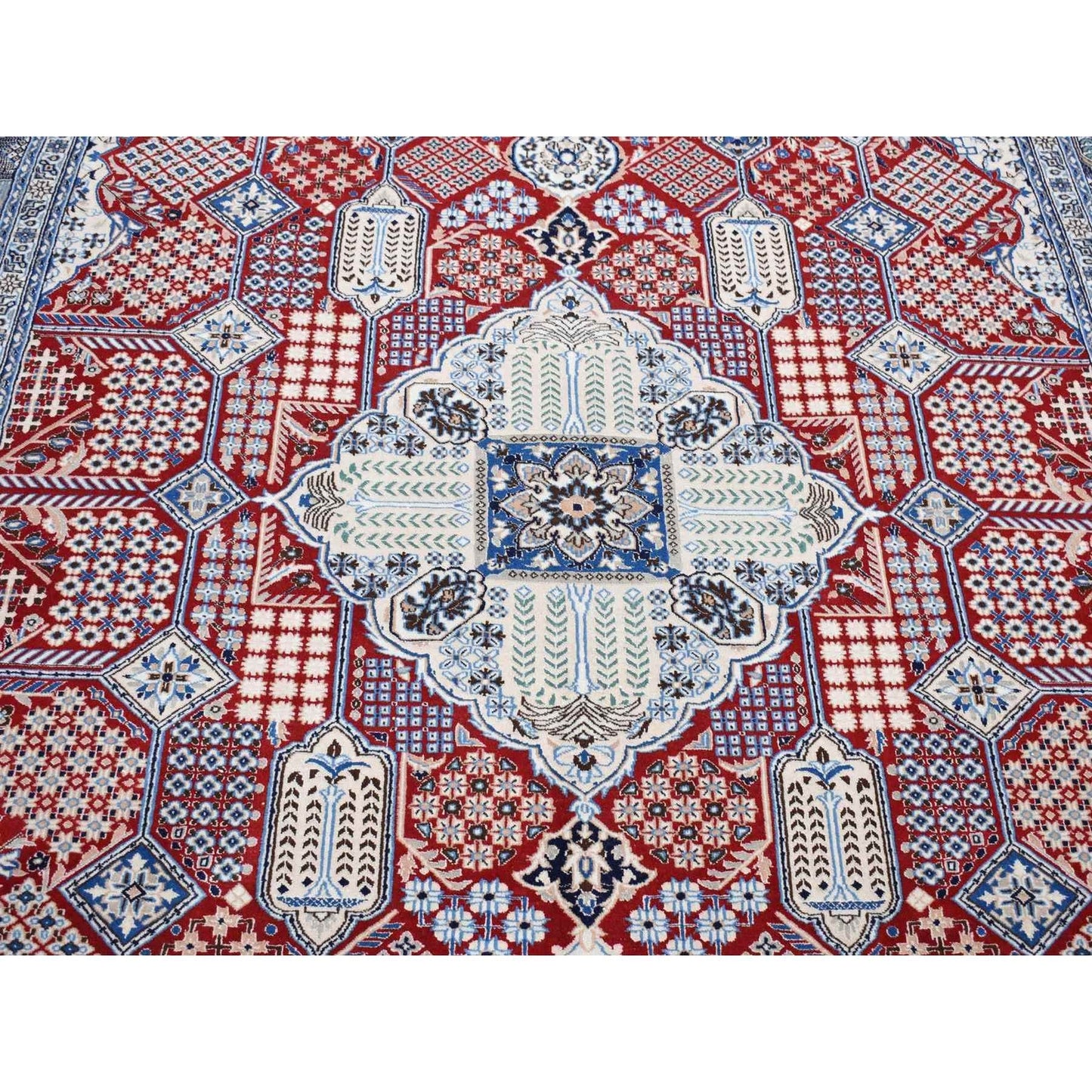 7'3"X10'9" Red New Zoroastrian Nain Soft Wool And Silk Hand Knotted Rug