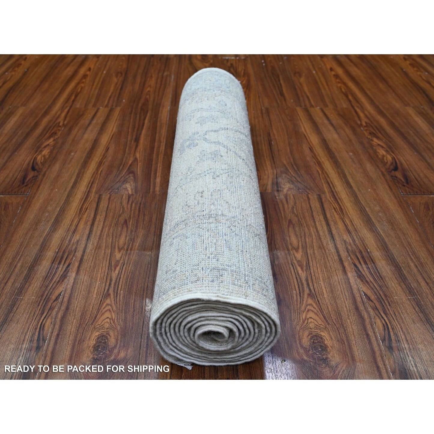 2'5"X11'8" White Natural Wool White Wash Peshawar Hand Knotted Runner Rug